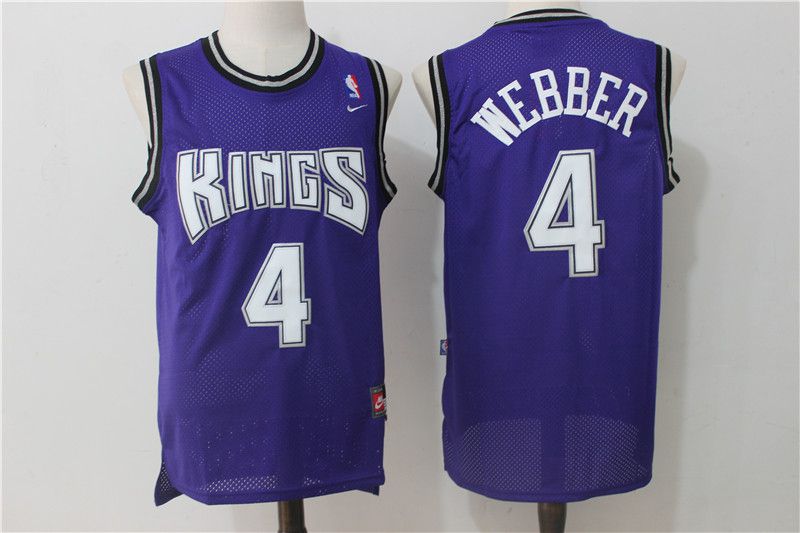 Men Sacramento Kings 4 Webber Purple Throwback NBA Jerseys